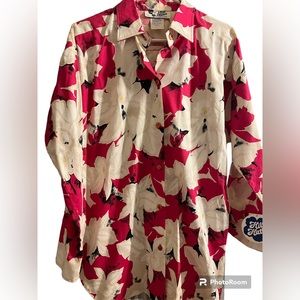 Vintage NWT Women’s Hilo Hattie Hawaiian Pink Floral Long Sleeve Shirt Size L